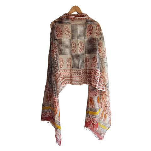 India Scarves Bagru Hand Block Floral kota Doria silk cotton Dupatta