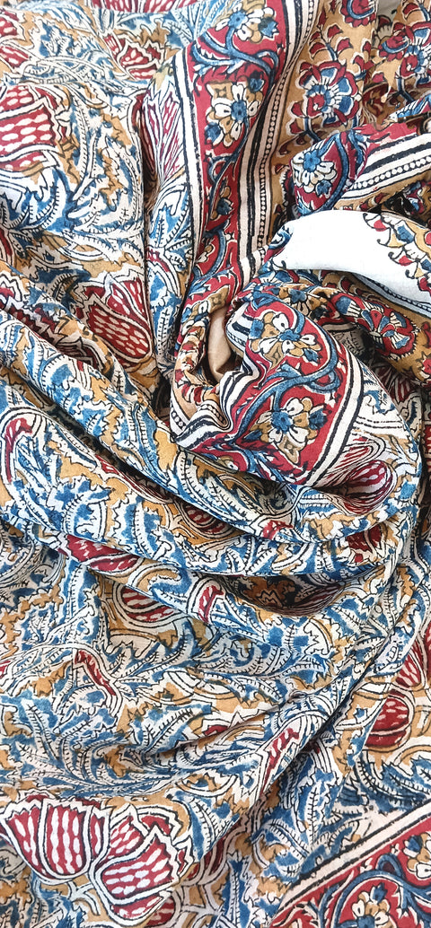 Hand Block Printed Original Pedana Kalamkari Dupatta with Motif Designs