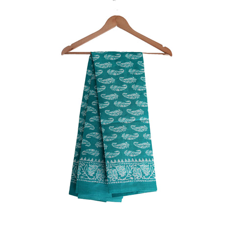 Khadi Cotton Floral Print Design Dupatta (Teal Blue)