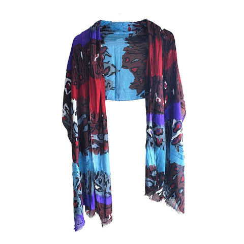 Women's Reversible Silk Viscose Summer Stole, with Fringe Tassels, 185 x 75 cm