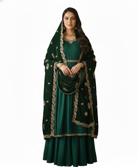 Velvet Dupatta for Women with Gold Zari Embroidery | Dupatta with Scalloped Border