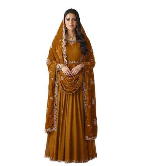 Velvet Dupatta for Women with Gold Zari Embroidery | Dupatta with Scalloped Border