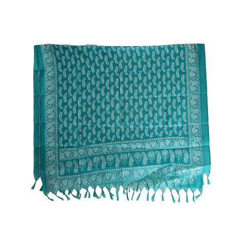 Khadi Cotton Floral Print Design Dupatta (Teal Blue)