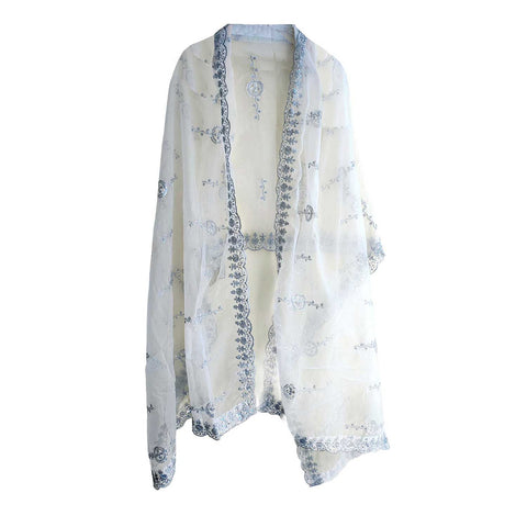 India Scarve's Net Cut Goldan Embroidered Floral Design  Dupatta