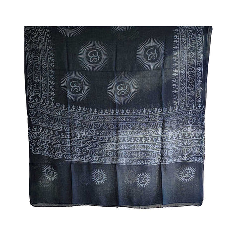 India Scarf Rayon Sarong with Hand-Printed Om Motifs( Black )