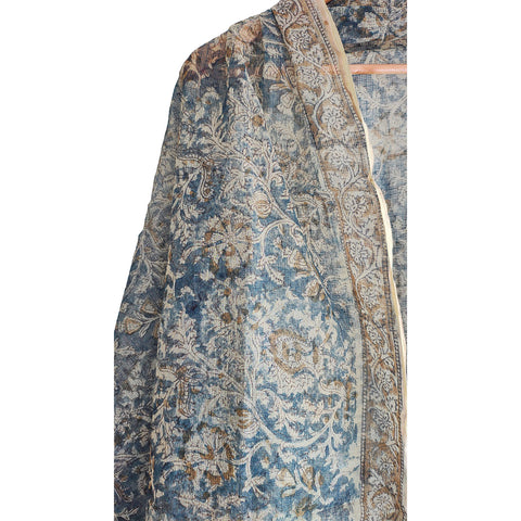 India Scarves Kota Doria Kalamkari Cotton Silk Light Blue Colour Floral Dupatta