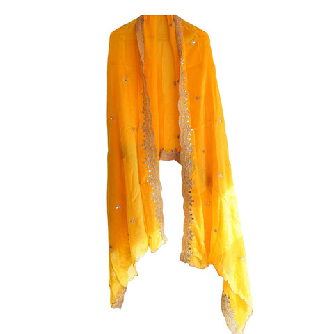 Fendi Fabric Dupatta with Bead Floral Work, Gota Lace Border