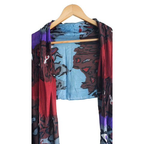 Women's Reversible Silk Viscose Summer Stole, with Fringe Tassels, 185 x 75 cm