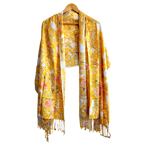Bagru Block Print Sarong, Sarong Beach Wrap, Cotton Sarong,Pareo, Summer Pareo ,Size 45X80 Inc ( Yellow Colour)