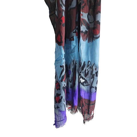 Women's Reversible Silk Viscose Summer Stole, with Fringe Tassels, 185 x 75 cm