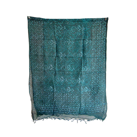 India Scarves Bagru Hand Block Floral kota Doria silk cotton Dupatta (Green)