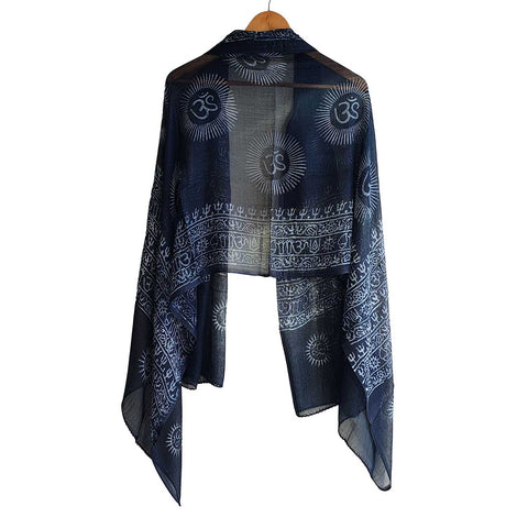 India Scarf Rayon Sarong with Hand-Printed Om Motifs( Black )