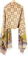 Kalamkari Hand Block Printed Pure SilkGreen Color Floral Design Stole Size 90 X 225 Cm