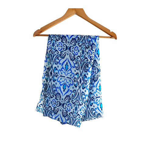 India Scarves Floral Paisley Print Silk Scarf, Light Weight Square Neck Wrap,  Border Pattern, 100x100 cm