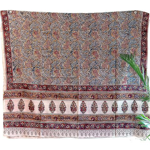 Hand Block Printed Original Pedana Kalamkari Dupatta with Motif Designs
