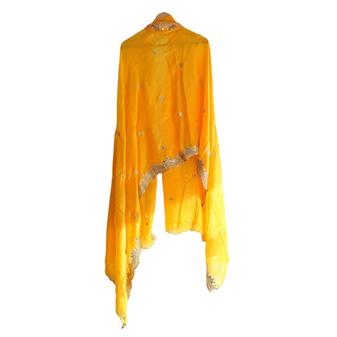 Fendi Fabric Dupatta with Bead Floral Work, Gota Lace Border