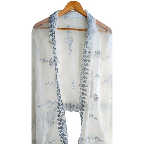 India Scarve's Net Cut Goldan Embroidered Floral Design  Dupatta