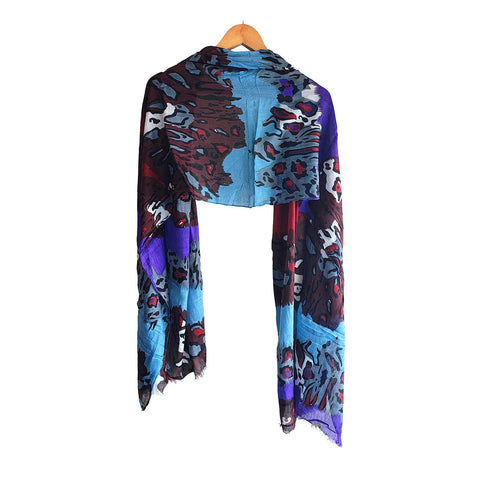 Women's Reversible Silk Viscose Summer Stole, with Fringe Tassels, 185 x 75 cm