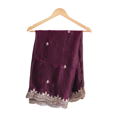 Fendi Fabric Dupatta with Bead Floral Work, Gota Lace Border