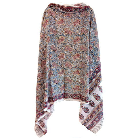 Hand Block Printed Original Pedana Kalamkari Dupatta with Motif Designs