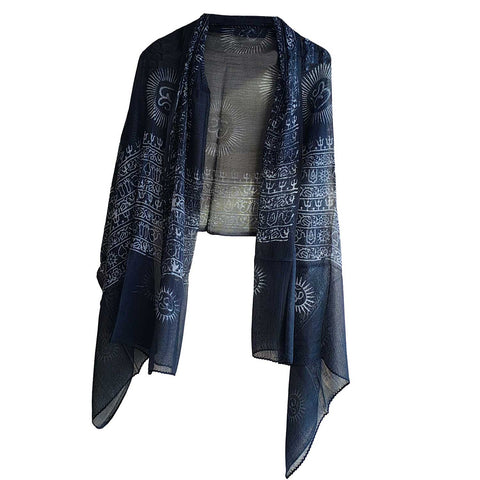 India Scarf Rayon Sarong with Hand-Printed Om Motifs( Black )