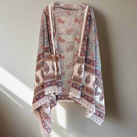 Hand Block Printed Original Pedana Kalamkari Dupatta with Motif Designs