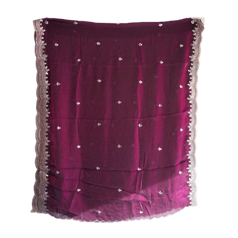Fendi Fabric Dupatta with Bead Floral Work, Gota Lace Border