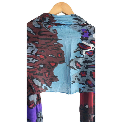 Women's Reversible Silk Viscose Summer Stole, with Fringe Tassels, 185 x 75 cm