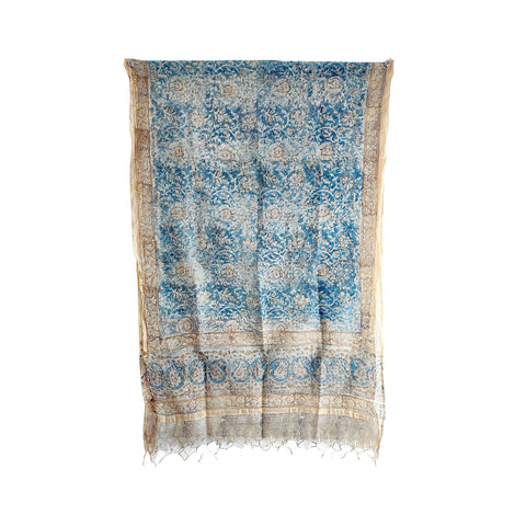 India Scarves Kota Doria Kalamkari Cotton Silk Light Blue Colour Floral Dupatta