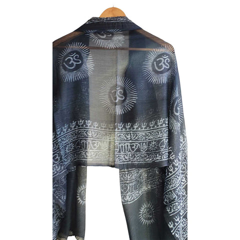 India Scarf Rayon Sarong with Hand-Printed Om Motifs( Black )