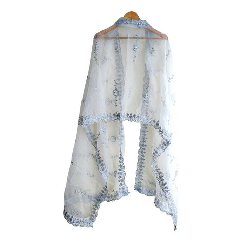 India Scarve's Net Cut Goldan Embroidered Floral Design  Dupatta