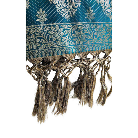 India scarves Banarasi Brocade with Floral Grid, Ornamental Border, and Tassel Finish