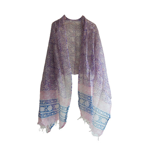 India Scarves Bagru Hand Block Floral kota Doriya silk cotton Dupatta (Purple)