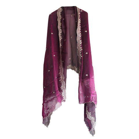 Fendi Fabric Dupatta with Bead Floral Work, Gota Lace Border