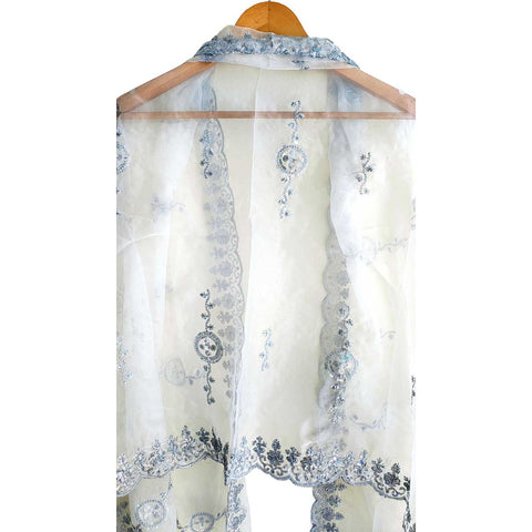 India Scarve's Net Cut Goldan Embroidered Floral Design  Dupatta