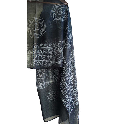 India Scarf Rayon Sarong with Hand-Printed Om Motifs( Black )
