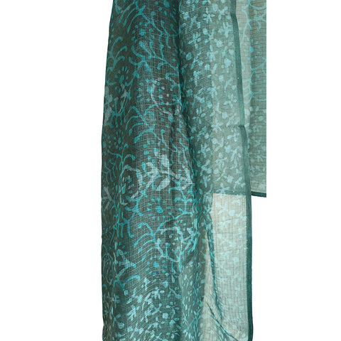 India Scarves Bagru Hand Block Floral kota Doria silk cotton Dupatta (Green)