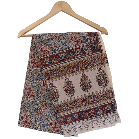 Hand Block Printed Original Pedana Kalamkari Dupatta with Motif Designs