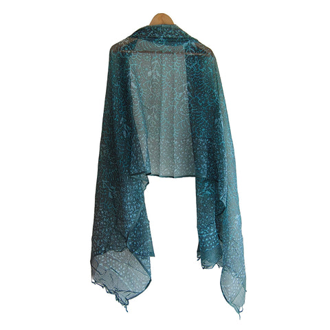 India Scarves Bagru Hand Block Floral kota Doria silk cotton Dupatta (Green)