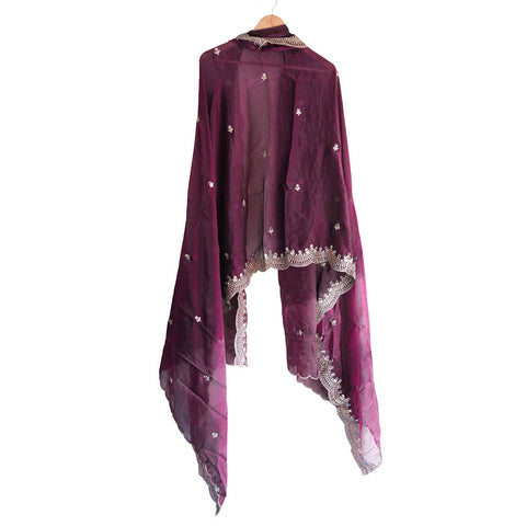 Fendi Fabric Dupatta with Bead Floral Work, Gota Lace Border