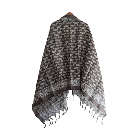 Khadi Cotton Floral Print Design Dupatta (Black Color)