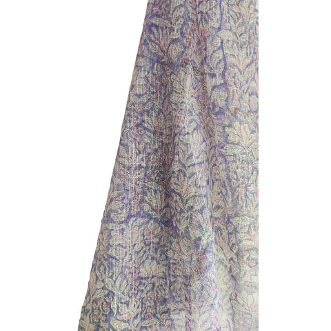 India Scarves Bagru Hand Block Floral kota Doriya silk cotton Dupatta (Purple)