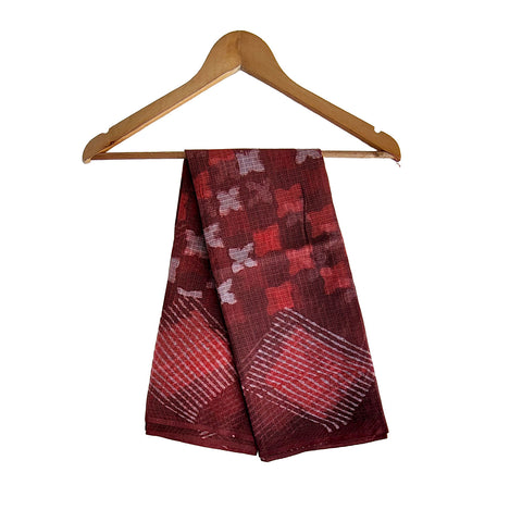 India Scarves Bagru Hand Block Floral kota Doria silk cotton Dupatta (Red)