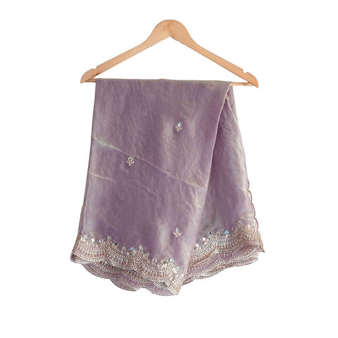 Fendi Fabric Dupatta with Bead Floral Work, Gota Lace Border