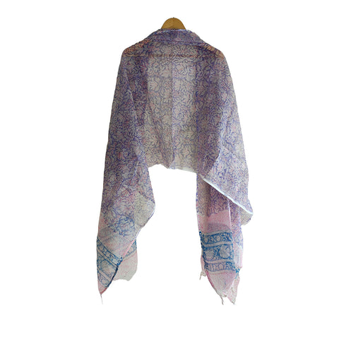 India Scarves Bagru Hand Block Floral kota Doriya silk cotton Dupatta (Purple)