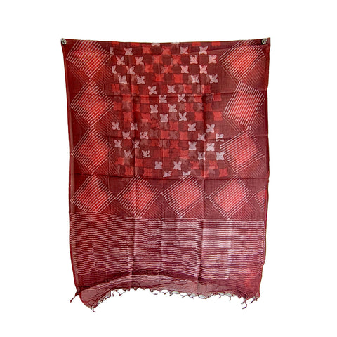 India Scarves Bagru Hand Block Floral kota Doria silk cotton Dupatta (Red)