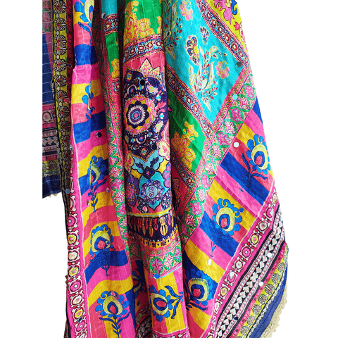 Pakistani Digital Printed Chinnon Multicoloured Dupatta With Heavy Mirror Work