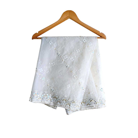 India Scarve's Net Cut Goldan Embroidered Floral Design  Dupatta