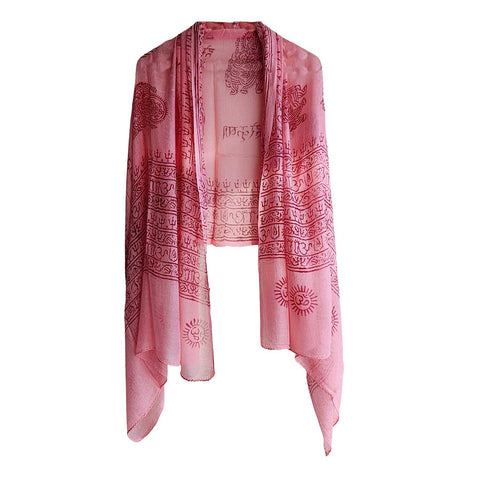 India Scarf Rayon Sarong with Hand-Printed Om Motifs( Pink )