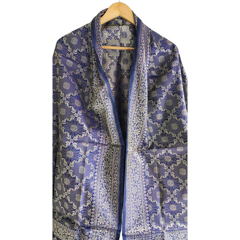 India scarves Banarasi Brocade with Floral Grid, Ornamental Border, and Tassel Finish